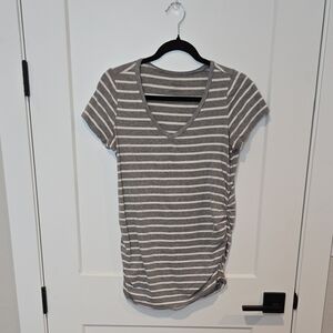 Maternity Gray Striped Rouched V-Neck Women's Top